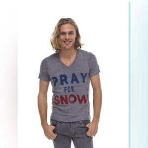 Rare v neck Aviator Nation "Pray for Snow" Tee in Heather Grey